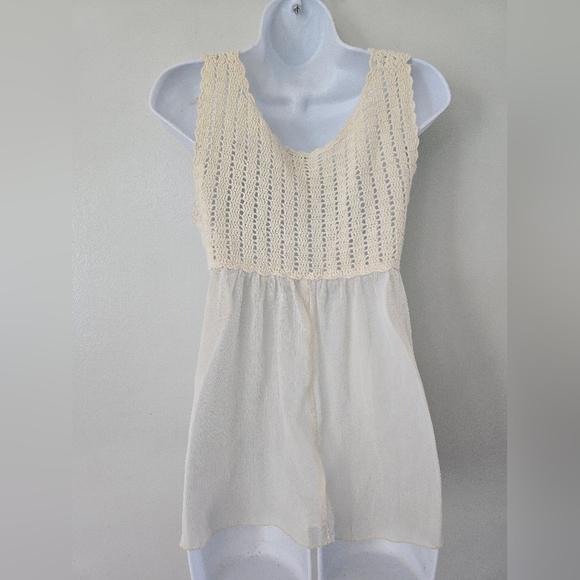 Adiva Top Ivory Tank Crochet Babydoll Flowy Sheer SMALL - Picture 4 of 7